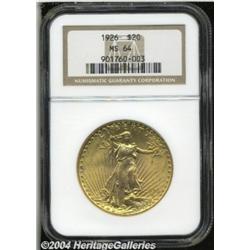 1926 $20 MS64 NGC. A clean, well struck, high