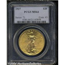 1927 $20 MS64 PCGS. A sharply struck near-Gem