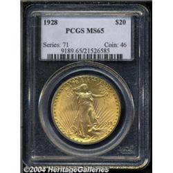 1928 $20 MS65 PCGS. Booming luster and nearly