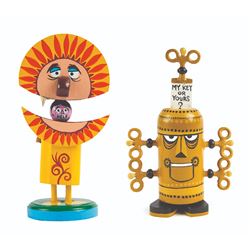 "Lion" & "Key Creature" Hand-Painted Push-Down Toys.