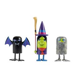 Set of "Monsters" Hand-Painted Push-Down Toys.