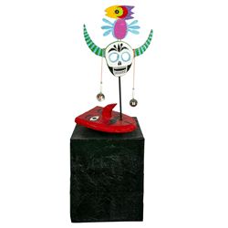 "Skull with a Bird" Papier Mache Sculpture.