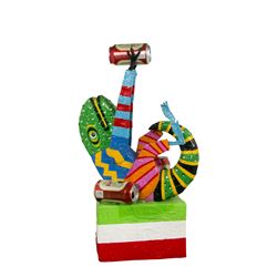 "Lizard with Tecate" Papier Mache Sculpture.