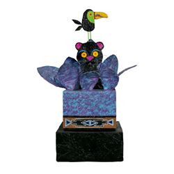 "Panther with Bird" Papier Mache Sculpture.