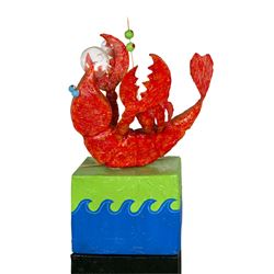 "Lobster Drinking a Martini" Papier Mache Sculpture.