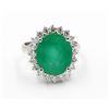 Image 1 : 14KT White Gold Certified 6.91 ctw Natural Oval Cut Emerald and Diamond Engageme