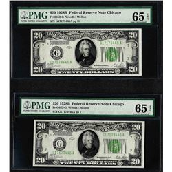 Lot of (2) 1928B $20 Federal Reserve Notes Fr.2052-G PMG Gem Uncirculated 65EPQ