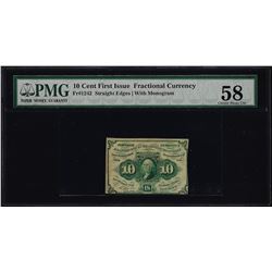 1862 First Issue 10 Cent Fractional Currency Note PMG Choice About Uncirculated