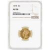 Image 1 : 1878 $3 Indian Princess Head Gold Coin NGC AU58