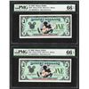 Image 1 : Lot of (2) Consecutive 1988 $1 Disney Dollars Notes PMG Gem Uncirculated 66EPQ