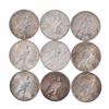 Image 2 : Lot of (9) $1 Peace Silver Dollar Coins