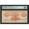 Image 1 : 1870's $100 Manhattan Silver Mining Co. Obsolete Note PMG Choice About Unc. 58EP