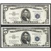 Image 1 : Lot of (2) 1953 $5 Silver Certificate Notes