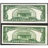 Image 2 : Lot of (2) 1953 $5 Silver Certificate Notes