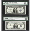 Image 1 : Lot of (2) Consecutive 1957 $1 Silver Certificate Notes PMG Gem Uncirculated 65E