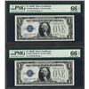 Image 1 : Lot of (2) Consecutive 1928B $1 Silver Certificate Notes PMG Gem Uncirculated 66