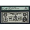 Image 1 : 1860's $1 Citizens Bank of Louisiana Obsolete Note PMG Choice Uncirculated 64EPQ