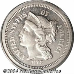 1868 3C Three Cent Nickel, Judd-615,