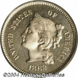 1868 3CN Three Cent Nickel, Judd-618,