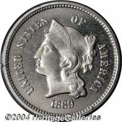 1869 3CN Three Cent Nickel, Judd-676,