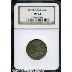 1893 25C Isabella Quarter MS64 NGC. Lustrous,