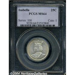 1893 25C Isabella Quarter MS64 PCGS. Typically