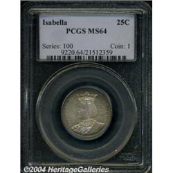 1893 25C Isabella Quarter MS64 PCGS. Sharply