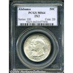 1921 50C Alabama 2x2 MS64 PCGS. Silver-gray