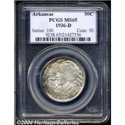 1936-D 50C Arkansas MS65 PCGS. Deep freckles