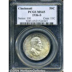 1936-S 50C Cincinnati MS65 PCGS. Sprinkles of