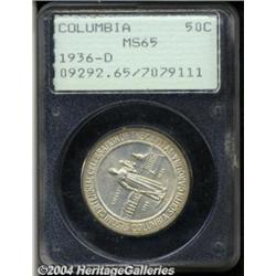 1936-D 50C Columbia MS65 PCGS. Lightly spotted