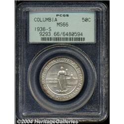 1936-S 50C Columbia MS66 PCGS. Sprinkles of