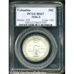 1936-S 50C Columbia MS67 PCGS. A light film of