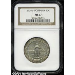 1936-S 50C Columbia MS67 NGC. Pleasing satiny