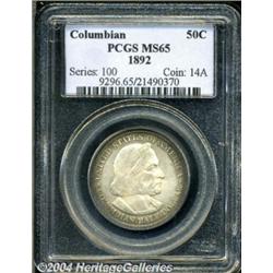 1892 50C Columbian MS65 PCGS. Semi-prooflike