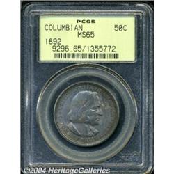 1892 50C Columbian MS65 PCGS. Even, medium