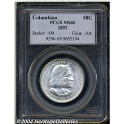 1892 50C Columbian MS65 PCGS. A well struck,