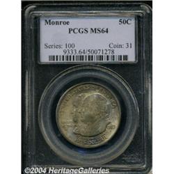 1923-S 50C Monroe MS64 PCGS. Boldly struck and
