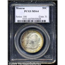 1923-S 50C Monroe MS64 PCGS. Boldly struck