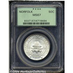 1936 50C Norfolk MS67 PCGS. Untoned, satiny,