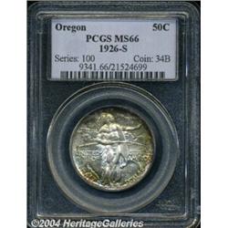 1926-S 50C Oregon MS66 PCGS. Iridescent gold,