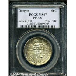 1936-S 50C Oregon MS67 PCGS. Fully struck and