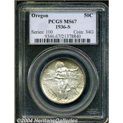 1936-S 50C Oregon MS67 PCGS. Soft, glowing
