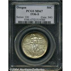 1936-S 50C Oregon MS67 PCGS. Fully struck and