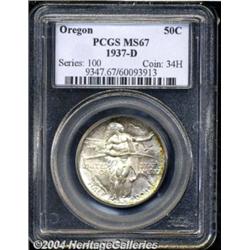1937-D 50C Oregon MS67 PCGS. A very light film