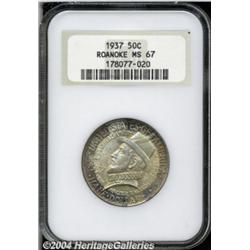 1937 50C Roanoke MS67 NGC. Mottled sea-green