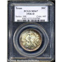 1936-D 50C Texas MS67 PCGS. Deep scarlet and