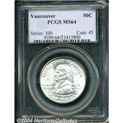 1925 50C Vancouver MS64 PCGS. A brilliant