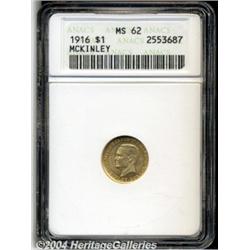 1916 G$1 McKinley MS62 ANACS. Gold-tan color