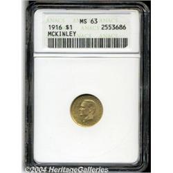 1916 G$1 McKinley MS63 ANACS. Mustard-gold